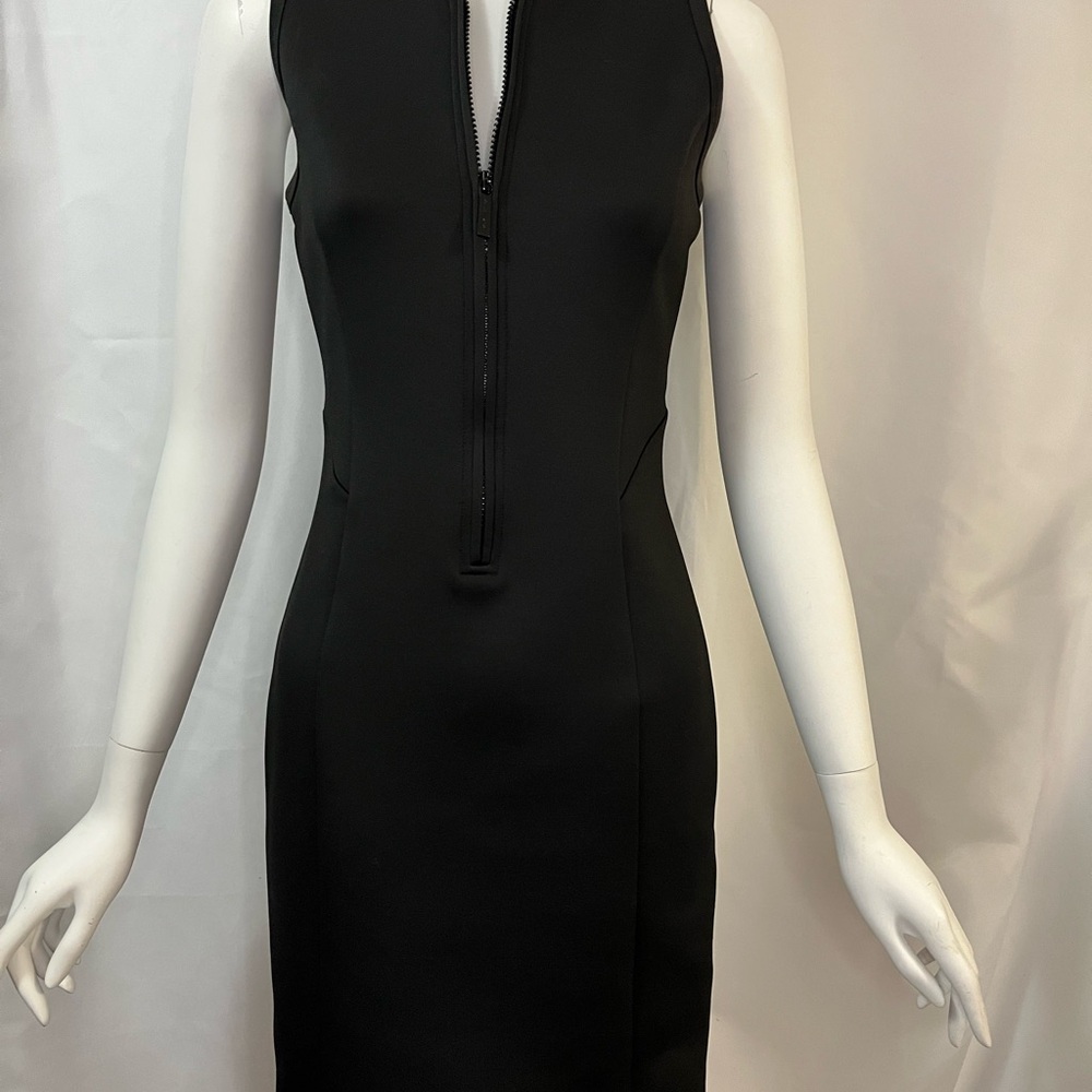 Michael Kors Black Zip-Front Midi Sheath Dress Scuba Material